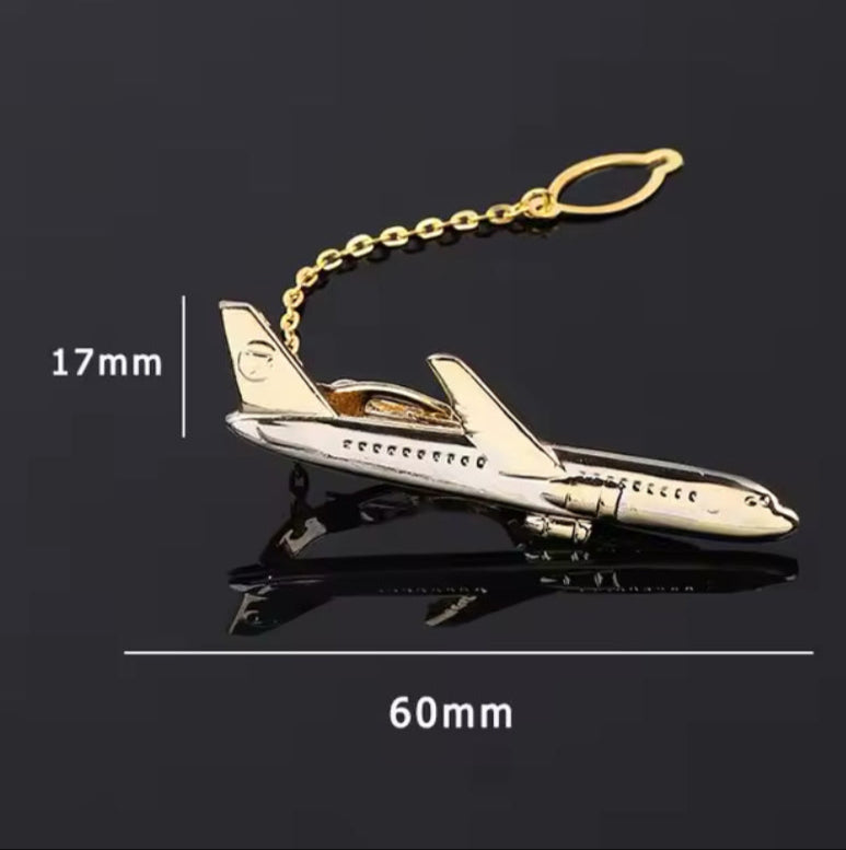 Pisa Corbata Avion Dorado Con Plateado