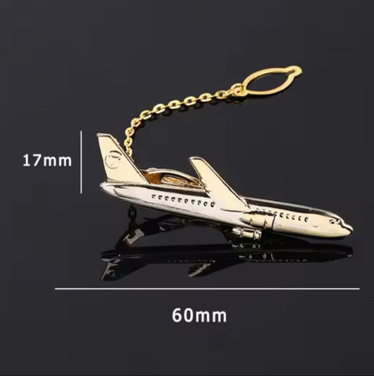 Pisa Corbata Avion Dorado Con Plateado