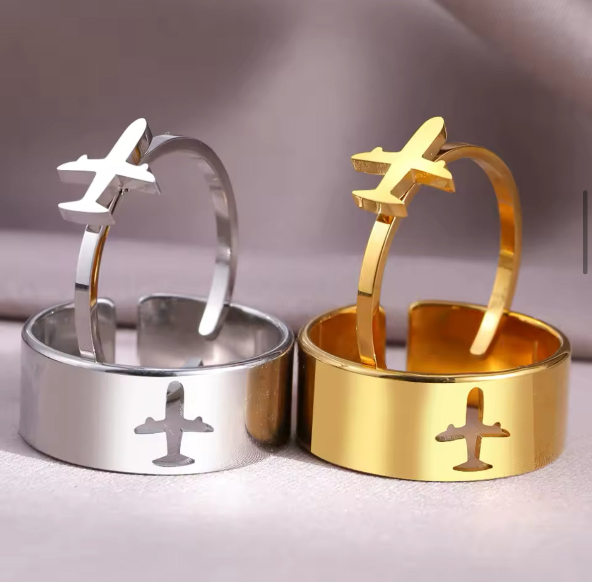 Anillos De Avion Para Parejas Plateado