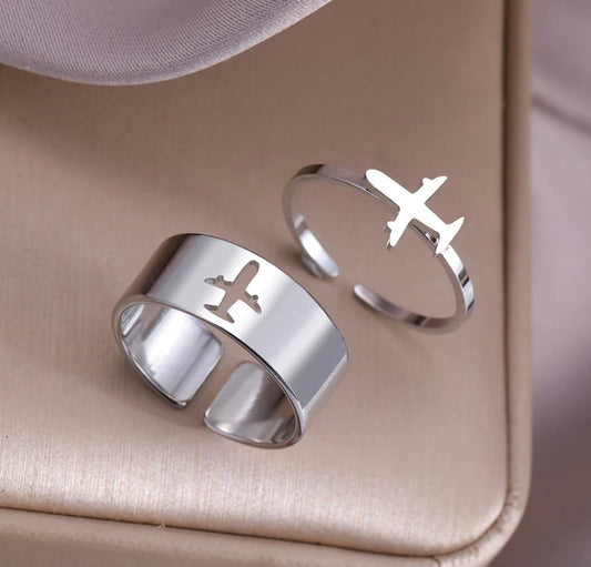 Anillos De Avion Para Parejas Plateado