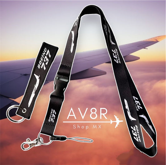 Lanyard Portagaffete y Llavero Boeing737 - NEGRO