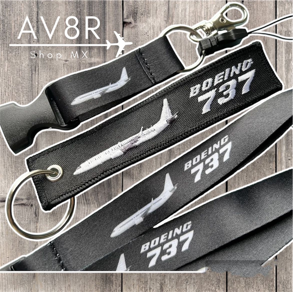 Lanyard Portagaffete y Llavero Boeing737 - NEGRO