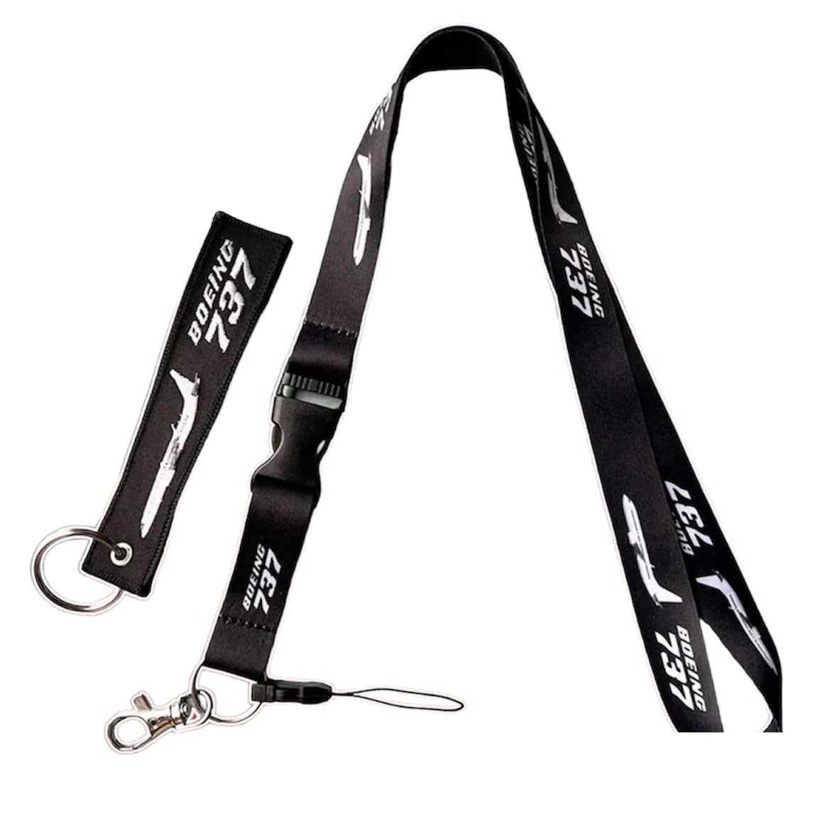 Lanyard portagafete Boeing 737 negro con llavero