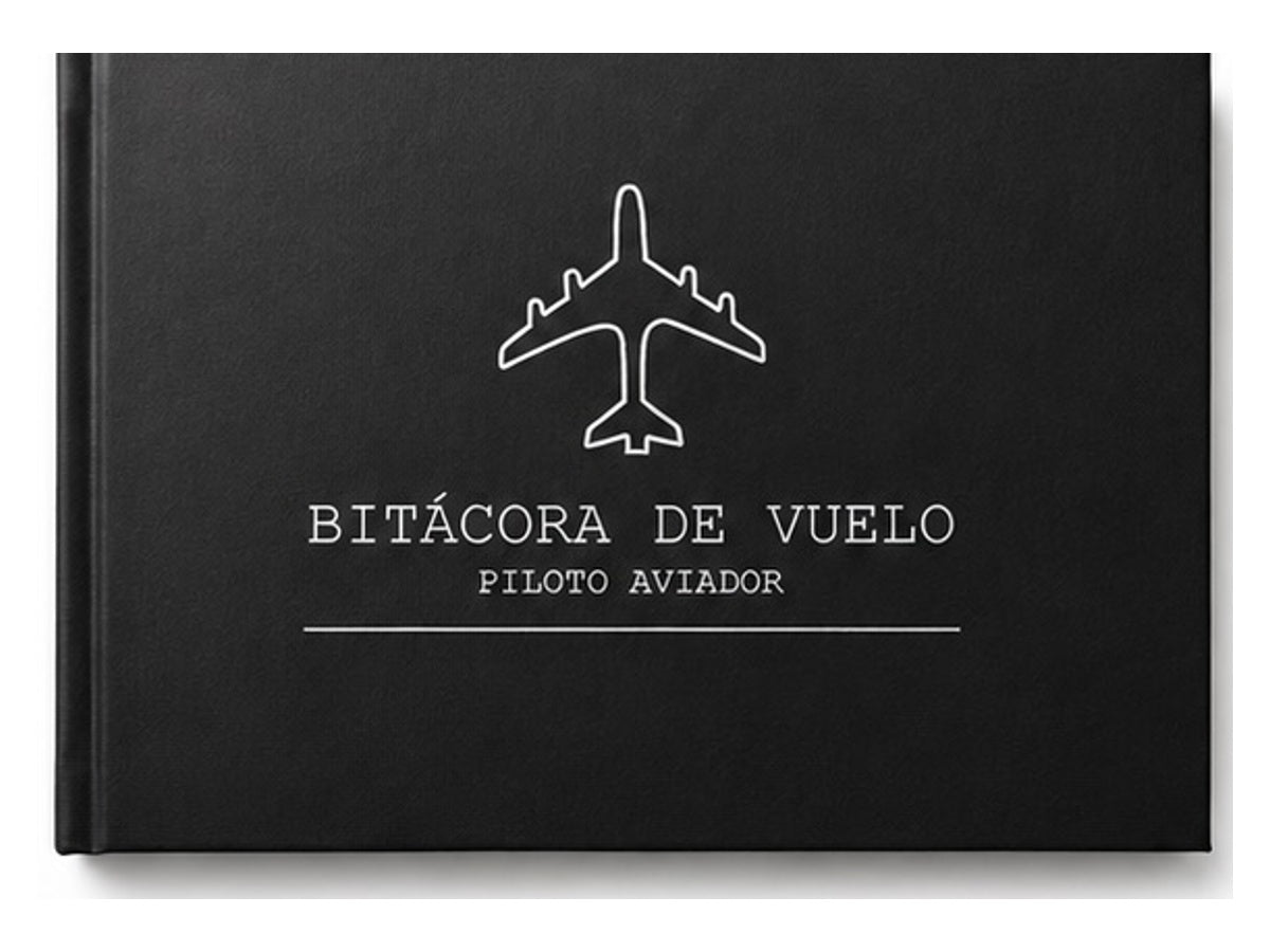 Bitácora de vuelo modelo C portada con avión frontal y texto