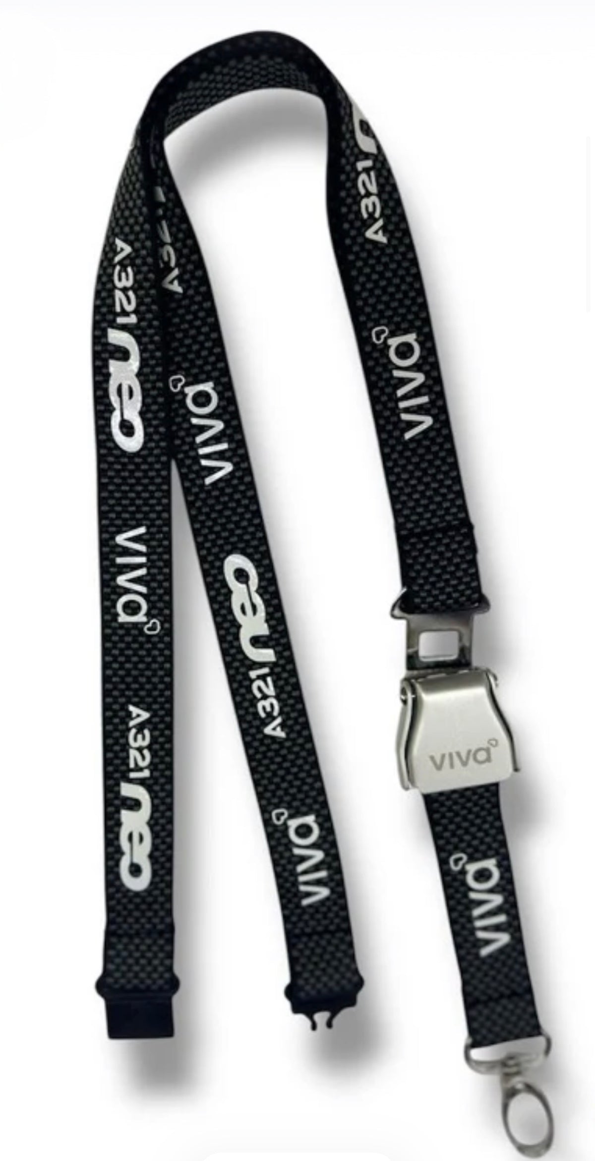 Lanyard portagafete tipo fibra de carbono Viva con broche aeronáutico